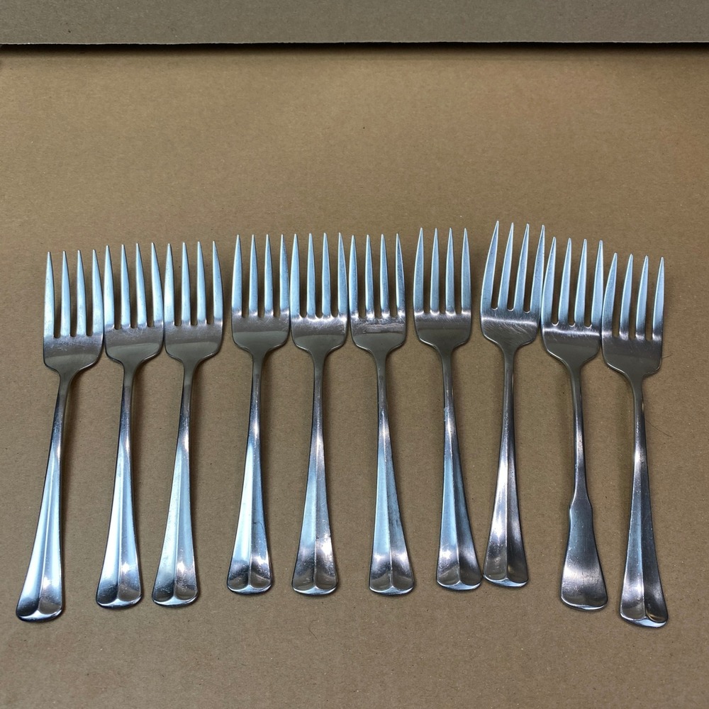 Oneida Oneidaware Stainless Steel Salad Forks Set of 10 Silver Heart Base 6"